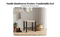 Woven Top Wooden Stool sturdy Wood Frame Footrest Multifunctional for Living Room