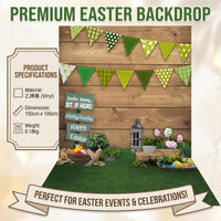 Happy Easter Photography Backdrop Rustic Wooden Wall and Grass Photo Background with Bunny Eggs Signpost Studio Props for Kids Spring Party Decoration Portrait Shoot
