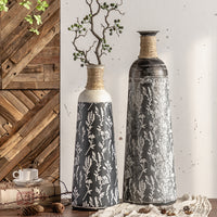 Vintage Iron Floor Vase with Floral Design for Living Room Decor