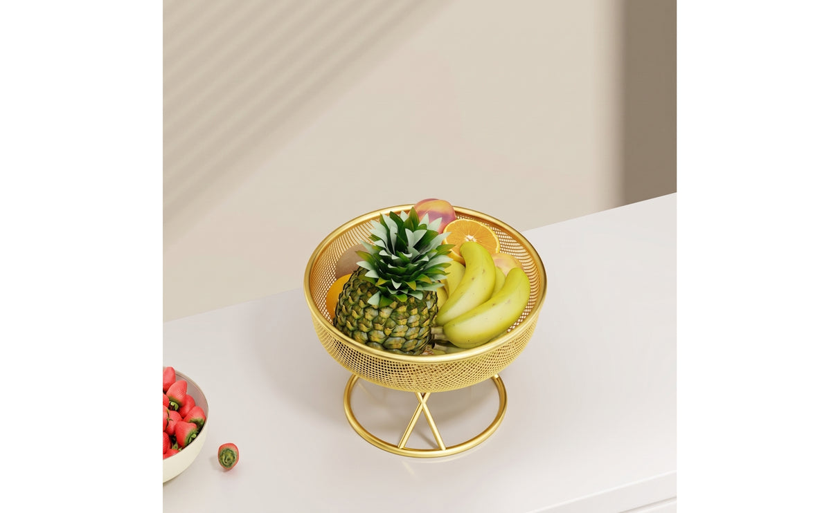 Metal Mesh Fruit Bowl Tabletop Fruit Basket with Pedestal Ventilated Container Modern for Kitchen Counter, Dining Table
