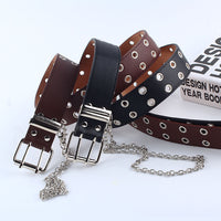 Punk Style Belt with Chain Decoration for Jeans, Faux Leather, Pin Buckle
