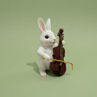 Rabbit Violin Figurine Smooth Finish Bunny Sculpture Decorative for Home Display