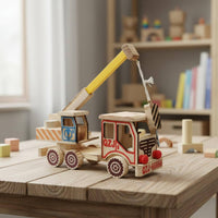 Wooden Crane Truck Decorative Toy Crane Vehicle Moving Arm for Playroom, Nursery