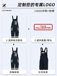 跨境立体大兜背带裤工作服定制印字拼色多口袋工装裤厂服劳保服