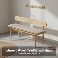 Solid Wood Construction Long Bench with Backrest Nordic Design Indoor Seating Multi-Purpose Household Furniture Rustic Charm for Families, Homeowners, Interior Decorators, Dining Room, Bedroom, Hallway, Study