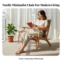Woven Rope Armchair sturdy Wood Frame Lounge Chair Wabi-Sabi Aesthetic Minimalist Design for Adults, Homeowners, Sunroom, Study