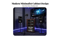 1 Piece KTV Amplifier Stand Audio Equipment Rack Heavy Duty Ventilated Design Rolling Cabinet with Mesh Door Suitable for Audiophiles Studio Living Room