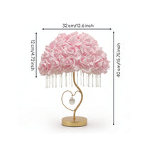 Rose Lamp Romantic Floral Table Lamp Gold-Tone Soft Glow for Girls, Bedroom, Nightstand