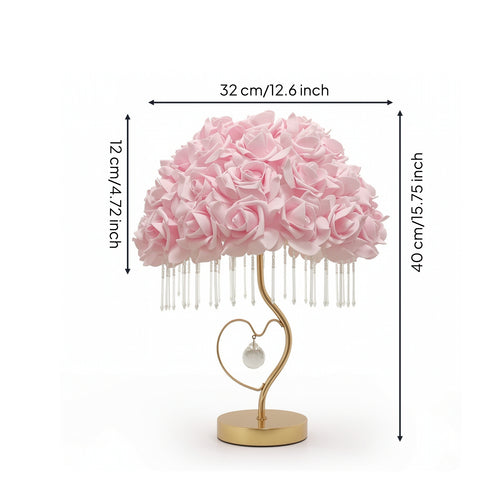 Rose Lamp Romantic Floral Table Lamp Gold-Tone Soft Glow for Girls, Bedroom, Nightstand