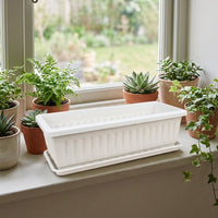Plant Pots and Garden Pots, Ribbed Flower Pots with Tray, Self Watering Flower Box, Floor Standing Home Decor Balcony Planter