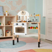 Wooden Play Kitchen Freestanding Pretend Play Kitchen with Accessories BPA Toy Cookware Set for Playroom