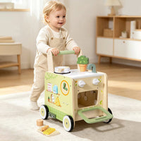 Wooden Multi-Functional Kitchen Walker Toy for Toddlers, Early Education Push Cart