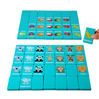 Educational Wooden Domino Game Interactive Matching Game Colorful Wooden Dominoes Sturdy for Preschoolers