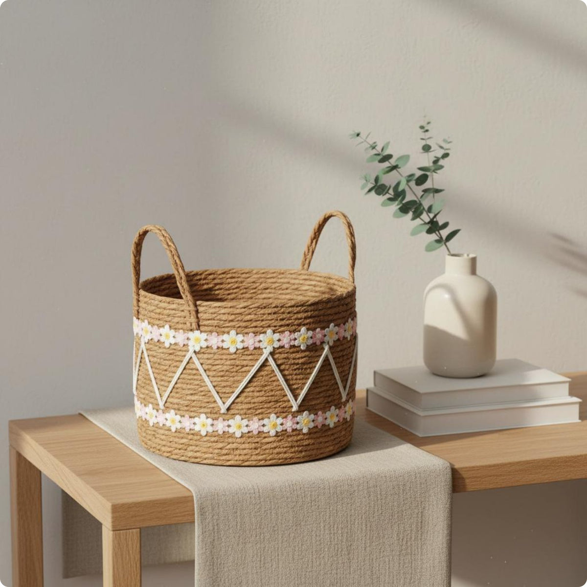 Handwoven Storage Basket Open Top Woven Basket Decorative