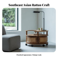 2-Tier Rolling Trolley Woven Design Crescent-Shaped Rolling Cabinet for Bedroom