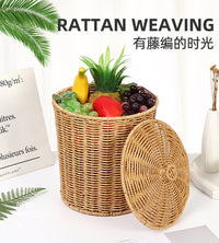 Rattan-Style Storage Basket with Lid, Large Laundry Hamper