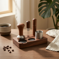 Espresso Accessory Kit with Wooden Station Organized Espresso Accessories Kit with Compacting Station Premium for Kitchen Counter