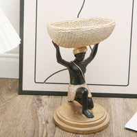 Resin Tribal Figure Key Holder Creative Design Kneeling Man Statue with Bowl Multi-Functional Home Decoration for Office