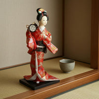 Geisha Doll Ornamental Headpiece Decorative Craft Ornament Wooden Base
