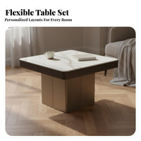 2 Pieces Italian Aesthetic Nesting Table Set Marble Pattern Square Combination Tables Luxury Design Living Room Furniture Space-Saving for Interior Designers, Homeowners, Apartment Dwellers, Small Areas, Lounge Area
