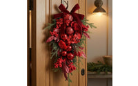Teardrop Wreath Large Bow Christmas Wreath Layered Floral Christmas Swag for Wall