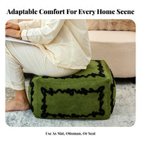 Upholstered Pouf Moroccan Design Embroidered Pouf Cube for Balcony, Kids