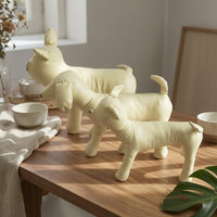 Dog-Shaped Display Mannequin PU Leather Puppy Model Stand Pale Cream