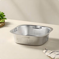 Double-Layer Draining Basin Flat Wide Rim Square Strainer Bowl