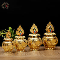 Painted Gold-Plated Alloy Buddhist Treasure Vase with Auspicious Symbols