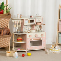 Wooden Play Kitchen with Accessories Children's Kitchen Playset Rounded Edges Pots and Pans Playset for Children, Playroom, Daycare, Classroom