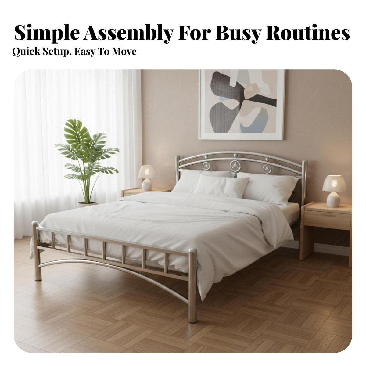pipe-framed foundation Bed sturdyDuty Bedroom Furniture Sturdy Construction Mattress Base for Adults, Apartment Dwellers, Home, Guest Room, Small Apartments