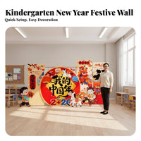Kindergarten New Year Backdrop, Horse Theme, Custom Wall Panel, Festive Scene Decor