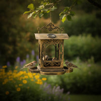 Bird Feeder with Solar Light Distressed Bird Feeder with Tray Easy to Hang for Gardeners, Garden, Yard, Patio