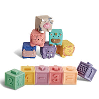 Soft Rubber Embossed Animal and Number Blocks for Early Education, Squeeze and Stack