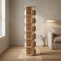 Wooden Rotating Bookshelf Floor Standing Bookcase Unit Cylindrical 360 Degree Revolving Bookcase