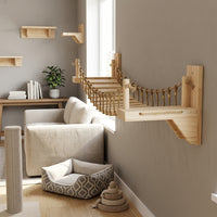 Cat Bridge for Cats with Scratching Surface, Wooden Ladder and Walkway, Wall Mounted Space Saving Indoor Activity for Medium Size Climb Play