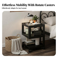 3-Tier Rolling Utility Trolley Locking Casters Bedside Table 360° Rotatable