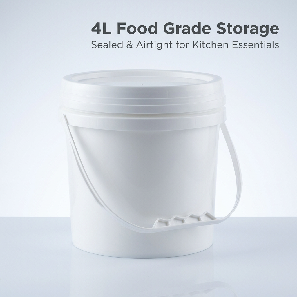4L Food Storage Container with Lid, Airtight Food Storage Bucket, Kitchen Storage Boxes with Lids for Food, 4 Litre Food Storage Container