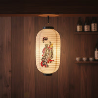 Japanese-Style Paper Lantern with Illustration Ribbed Lantern Light Shade Decorative Pendant Light Shade with Support Frame Handmade for Sushi Establishments, Izakaya, Restaurants, Dining Rooms