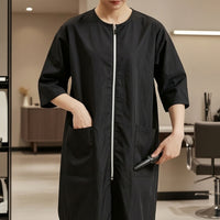Knee-Length Barber Jacket with Zipper Closure Zippered Barber Smock Hair Repellent Salon Coat Lightweight for Barbershops