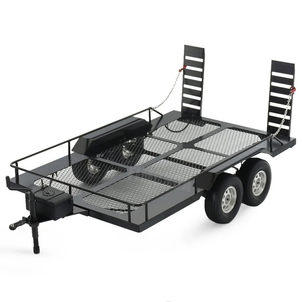 Crawler Trailer with Dual Axles Heavy-Duty RC Metal Trailer with Ramps Low-Profile for Trail Recovery