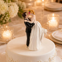 Wedding Cake Topper Hand-Painted Bridal Couple Figurine Embracing