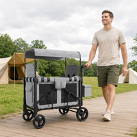 2 Seat Pushcart Wagon Full-Length Canopy Foldable Pushcart Wagon Swivel Wheels