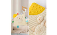 Portable Baby Soothing Cloth with Teether Compact Lovey with Teether Cozy Security Blanket with Wooden Loop Snuggly for Babies, Stroller, Tummy Time