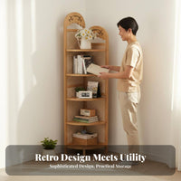 Retro Design Multi-Tier Corner Shelf Space-Saving 6-Tier Corner Shelf Sturdy Construction Bookcase Large Capacity for Interior Design Enthusiasts, Apartment Dwellers, Living Room, Bedroom, Balcony, Kitchen