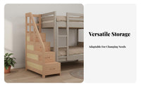 Space Saving Design Bunk Bed Storage Stairs Reversible Handrail Beech Wood Bunk Bed Steps Full-Length Guardrails Wooden Drawer Step Cabinet for Children, Families, Parents, Small Areas, Dormitory, Guest Room, Home