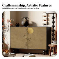 Mid-Centuryera Modern and aesthetic Woven Door Cupboard Freestanding Design Storage Cabinet Multifunctional Sideboard Sturdy Construction for Apartment Dwellers, Homeowners, Interior Decorators, Entryway, Hallway, Living Room, Bedroom
