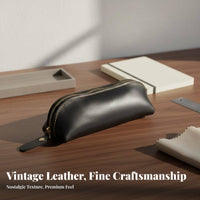Multi-Purpose Leather Writing Instrument Case Minimalist Design Zippered Pen Pouch Multifunctional Crazy Horse Leather Bag Long-Lasting for Students, Professionals, Artists, School, Office, Travel