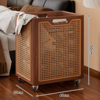 Solid Wood Laundry Basket Large Capacity Rattan Laundry Hamper on Wheels