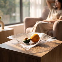 Leaf Tray Textured Fruit Platter Food-Grade Acrylic Tray with Handle for Hosts, Living Room